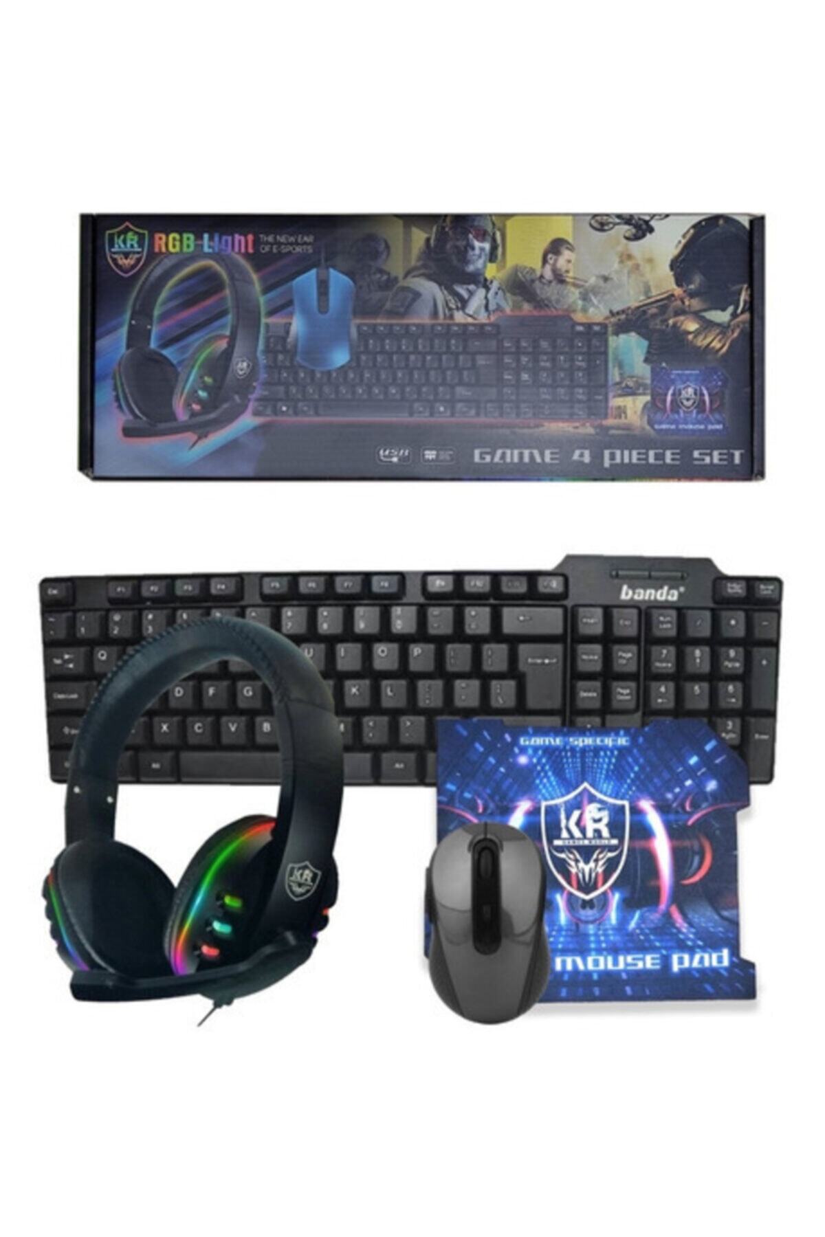 JUNGLEE Oyuncu Klavye Mouse Kulaklık Mousepad 4 Lü Set Rgb Led Işıklı Kulaklık Usb Girişli