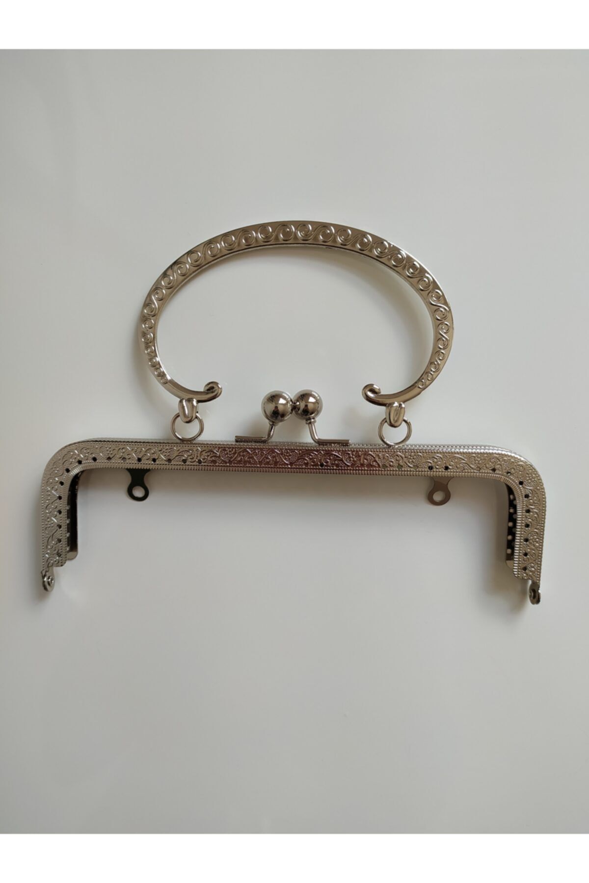 HyL Center Dikdörtgen Çanta Bursu Inci Desenli Kulplu Gümüş 20 cm