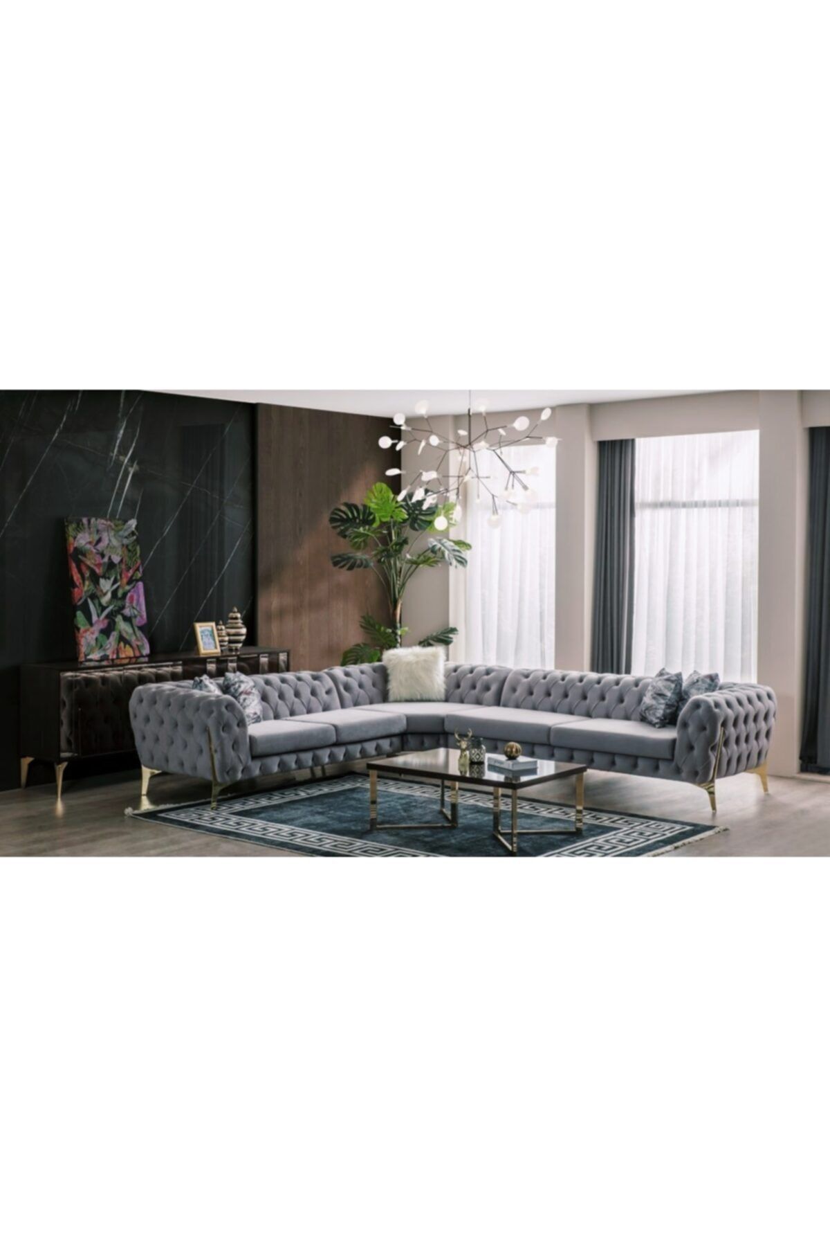 ERİZA Pandora Köşe Takımı 320x320cm Gri Gold Ayak