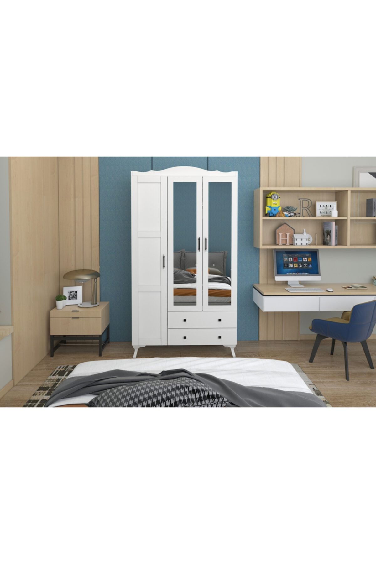 SUNROYAL Sahra 3 Kapak 2 Cekmece Ayaklı Gardırop