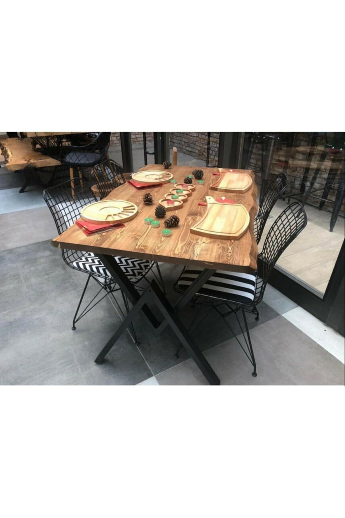 Ahşap Center Ahşap Banklı Takım Yemek Takımı 120 cm Lüx Kütük