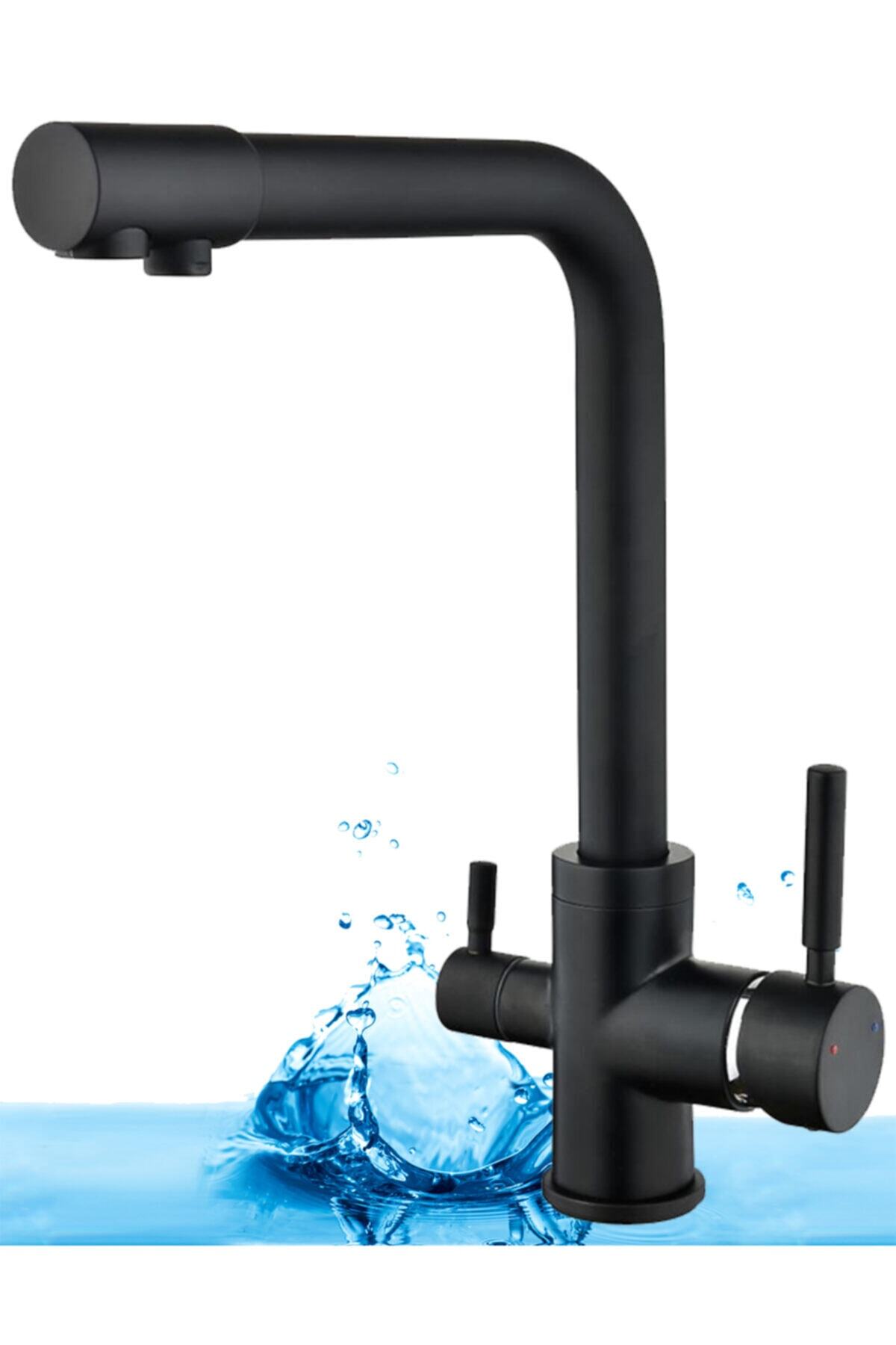 BlackFit Lüks Pirinç Siyah Arıtmalı Lavabo Mutfak Eviye Bataryası