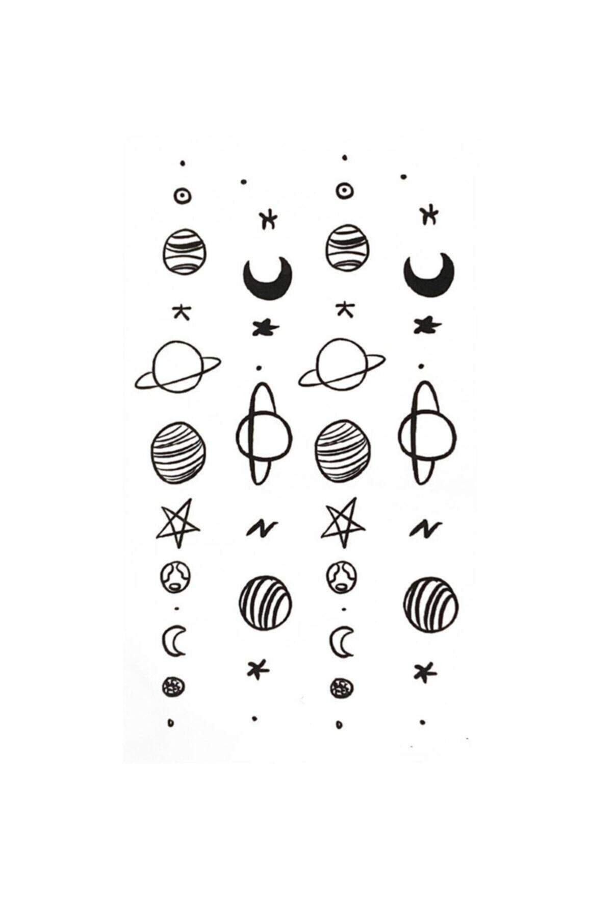 Design Look Gezegen Ve Yıldız Figürlü Mini Dövme Tattoo