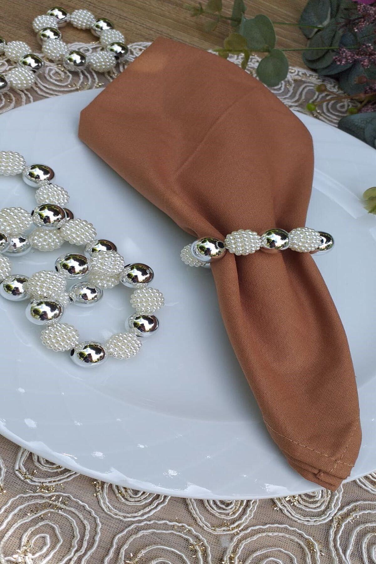 ESanat Evi 12 Adet Gümüş Boncuklu Böğürtlen Peçete Yüzüğü