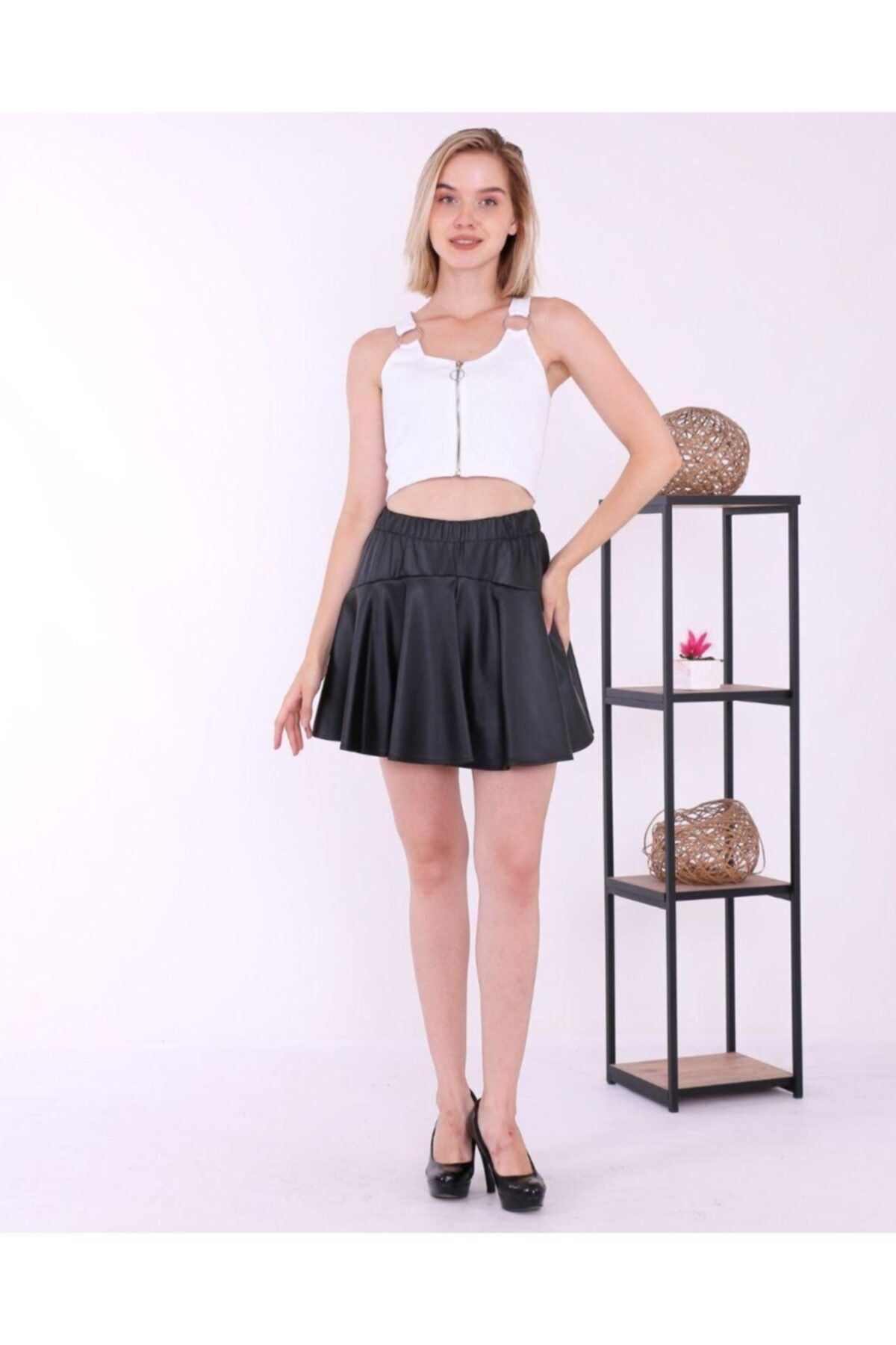 HDR Siyah Deri Şortlu Mini Etek 1018 Arrtizz Women Waer