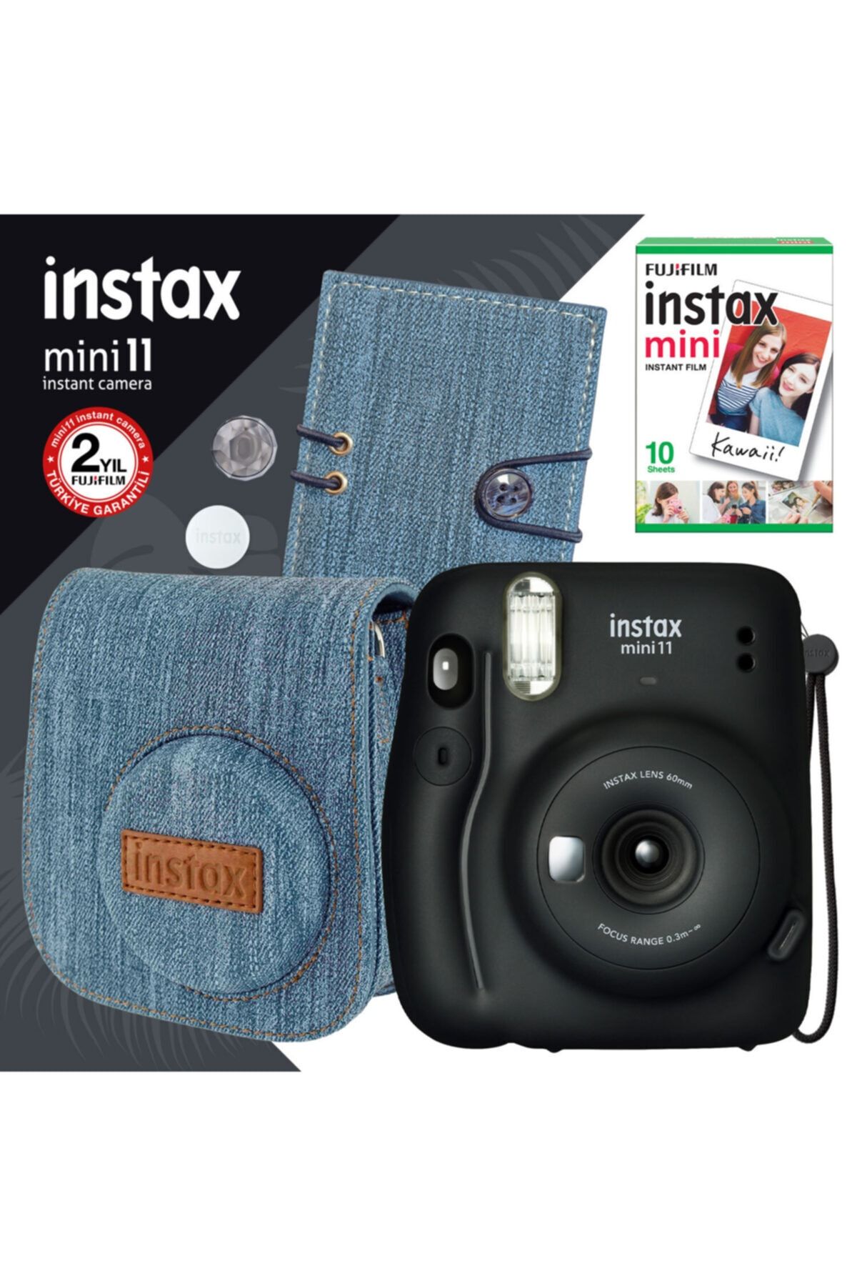 Fujifilm Instax Mini 11 Siyah Fotoğraf Makinesi Ve Jean Aksesuarlı Hediye Seti 2