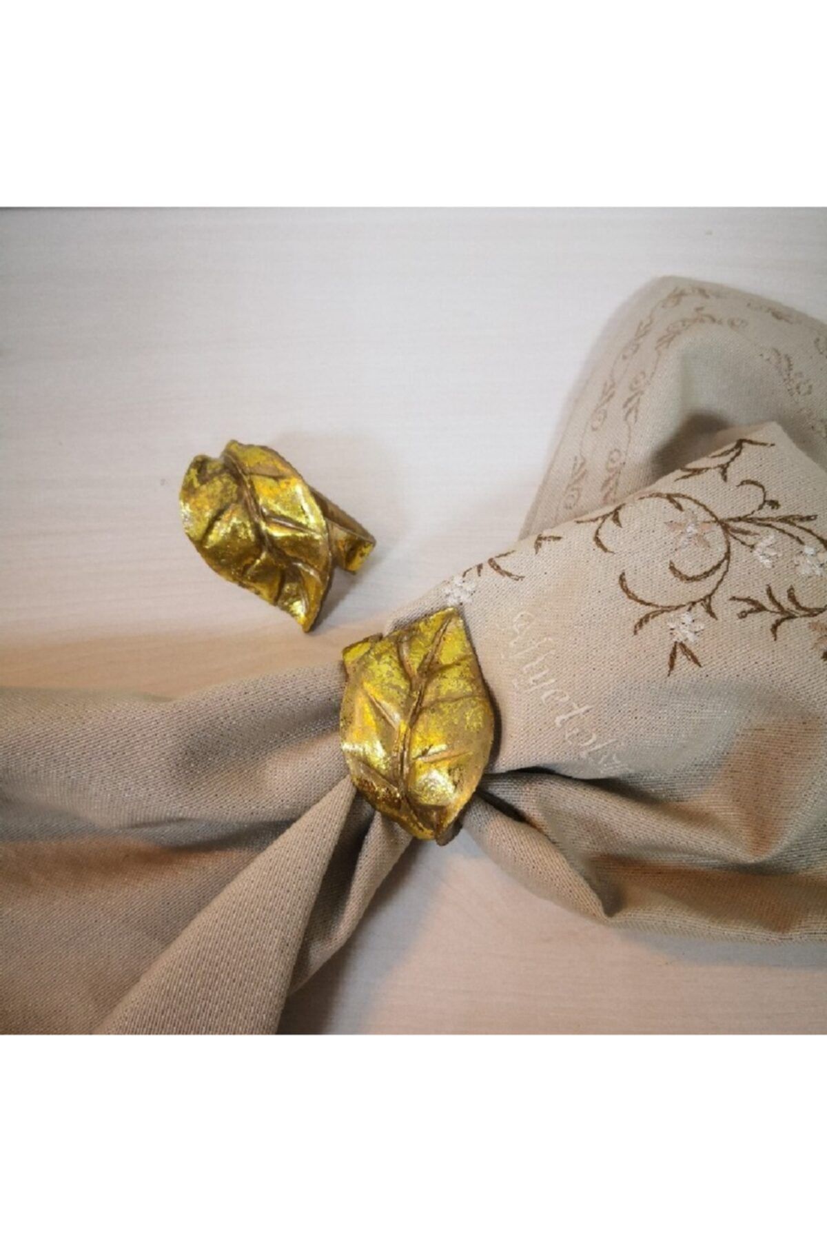 İHR İthal Şık Tasarımlı 2'li Peçete Halkaları Leaf Gold