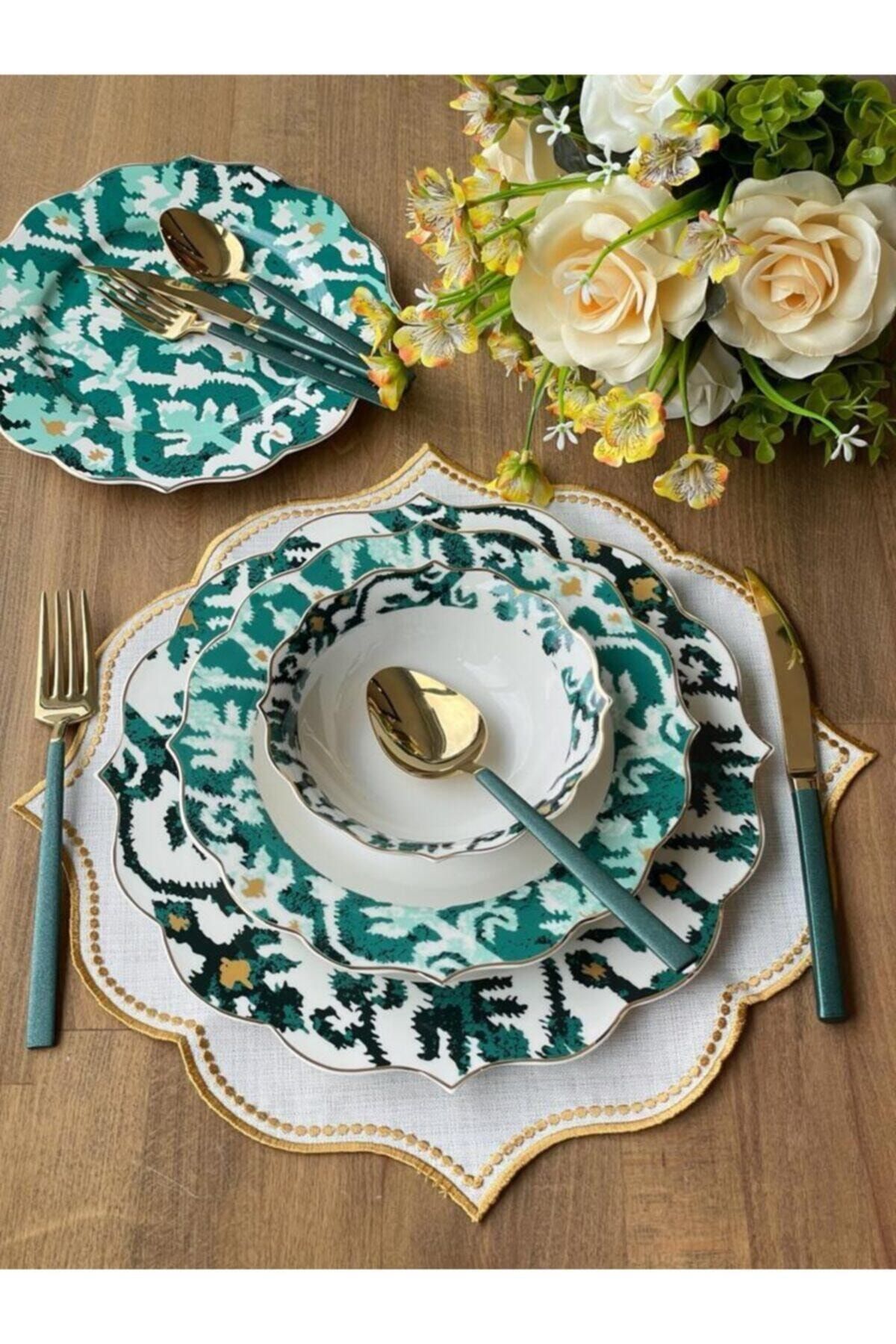 Pink&More Ikat Green Yemek Takımı 24 Parça 6 Kişilik