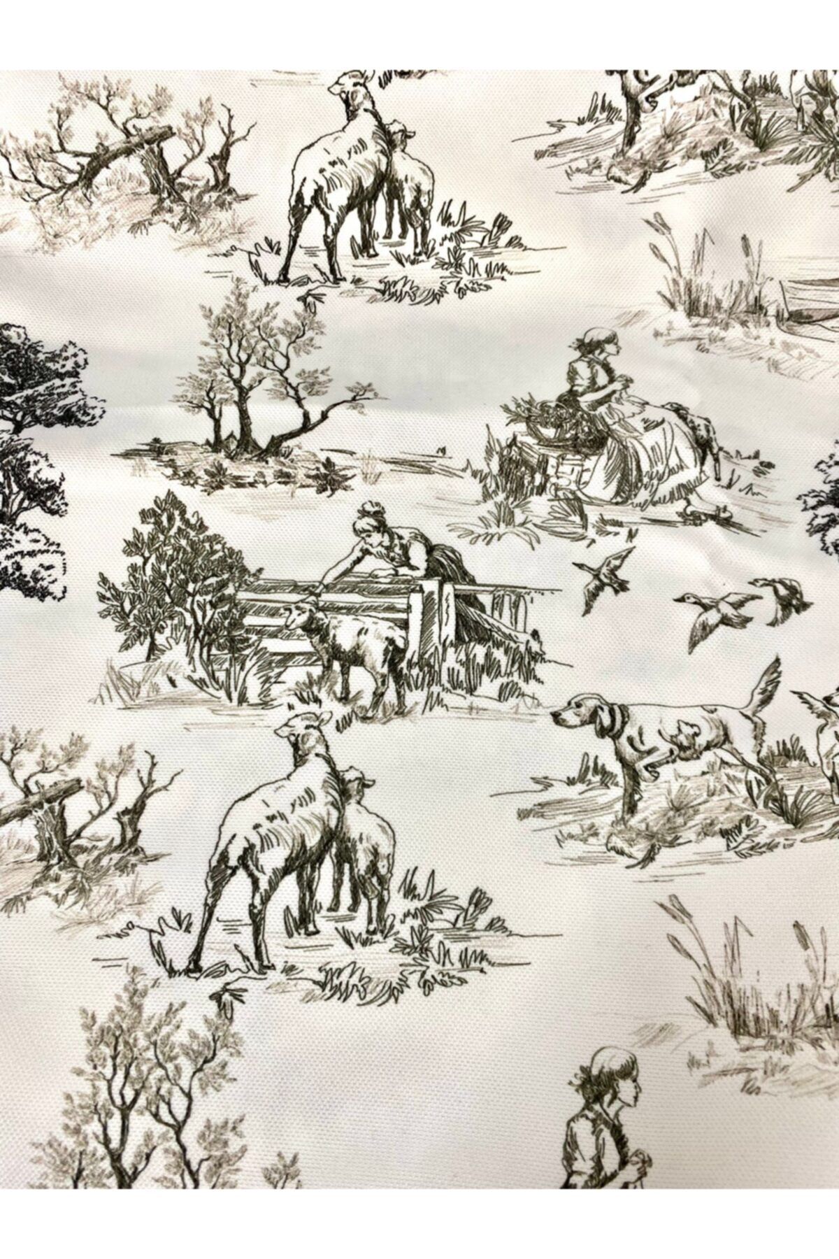 favor kumaş Retro Siyah Beyaz Desenli Dijital Baskılı Kumaş