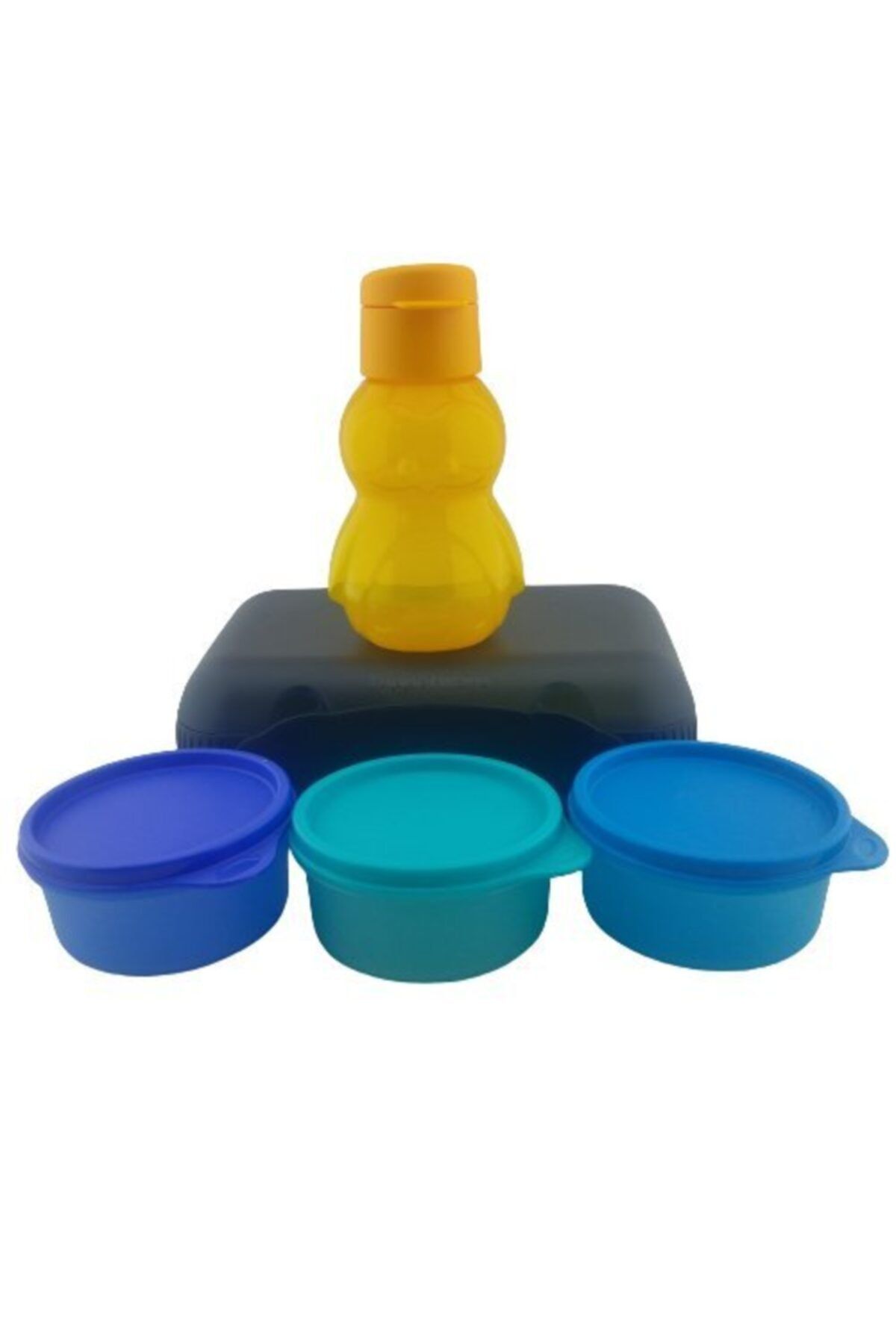 Tupperware Eko Istiridye Beslenme Seti (siyah) + Şeker Üçüzler + Penguen Çocuk Şişe