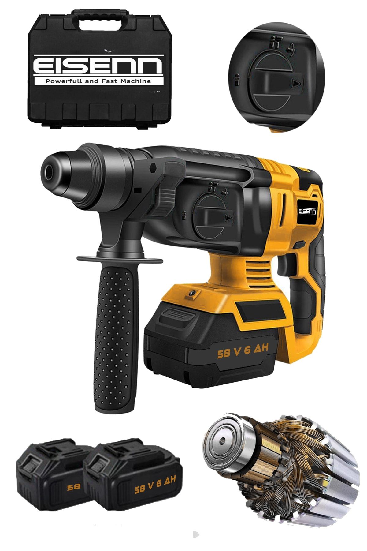 Eisenn Germany Technology Pro Hammer 58 V 6 Ah Çift Samsung Akülü Kırıcı Delici