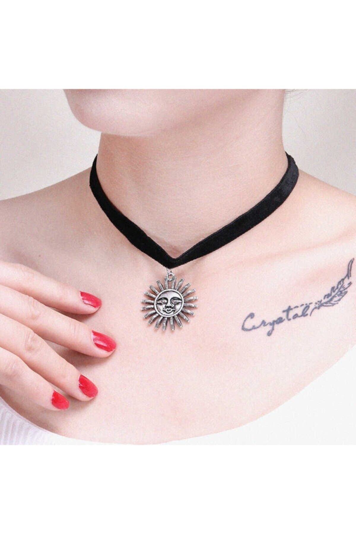 ema Siyah Kadife Leon Choker Kadın Tasma Kolye