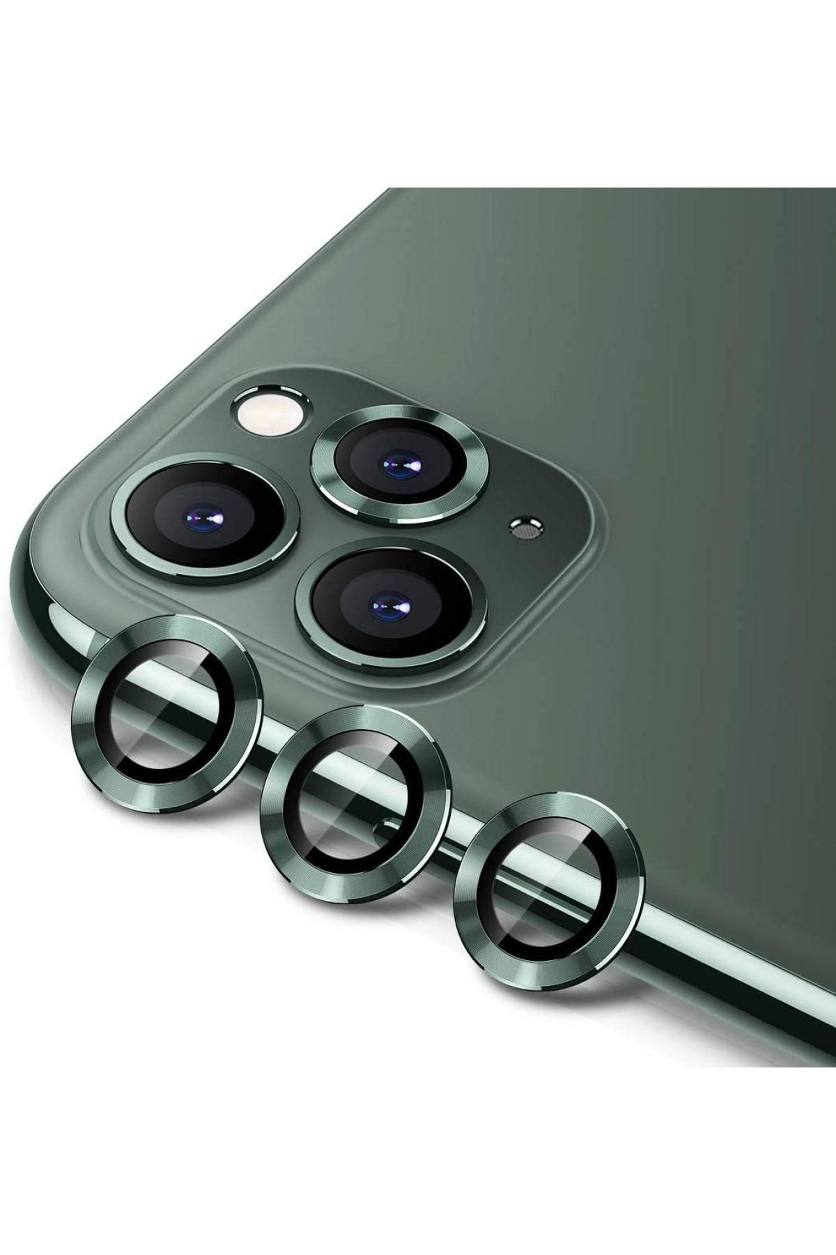 Gritty Iphone 11 Pro Max Metal Çerçeveli (yeşil) Kamera Koruma Lensi