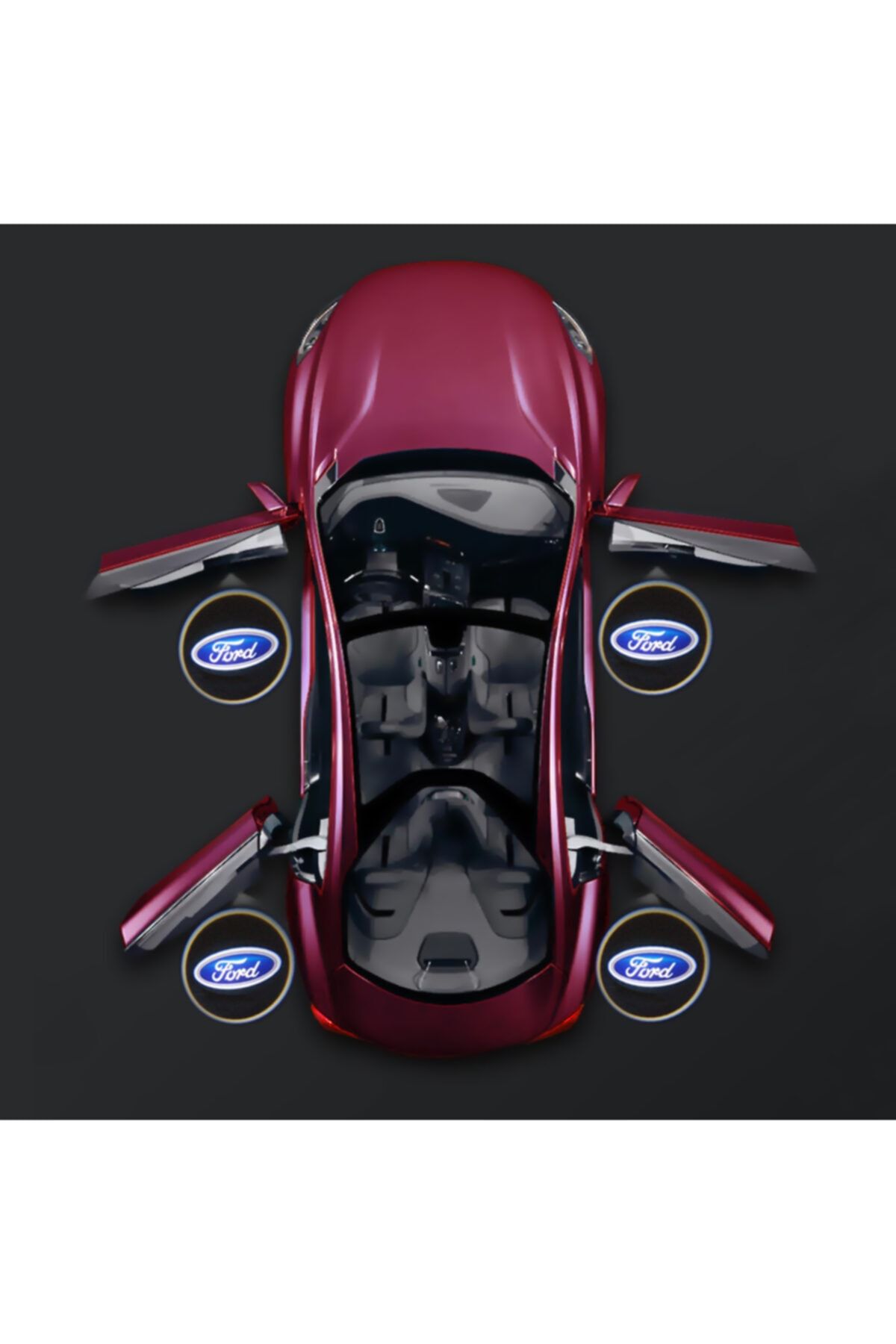 Waxen Ford Kapı Altı Pilli Led Logo Hd Lens Karanlık Ve Mesafe Sensörlü Led Işıklı Lamba