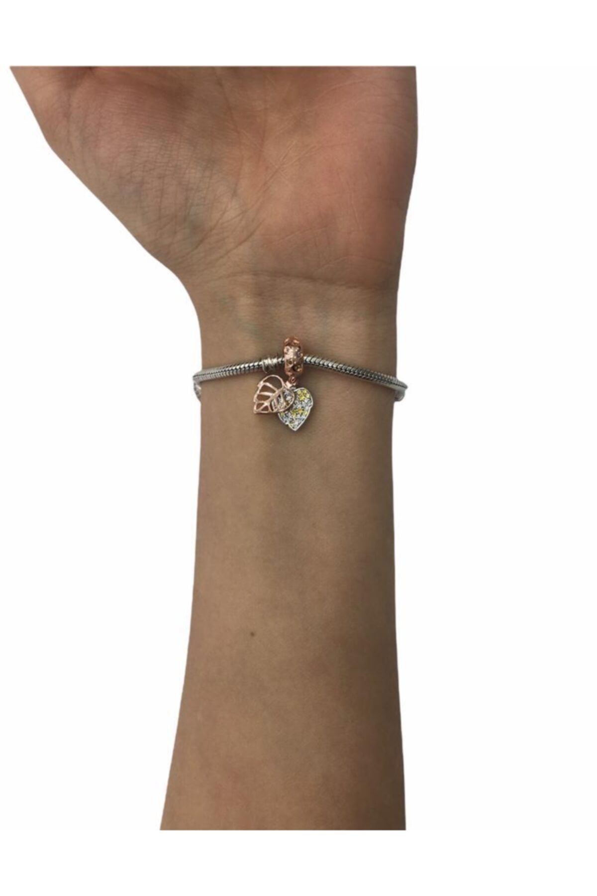 My Story Parlayan Yaprakları Sallantılı Rose Gümüş Charm