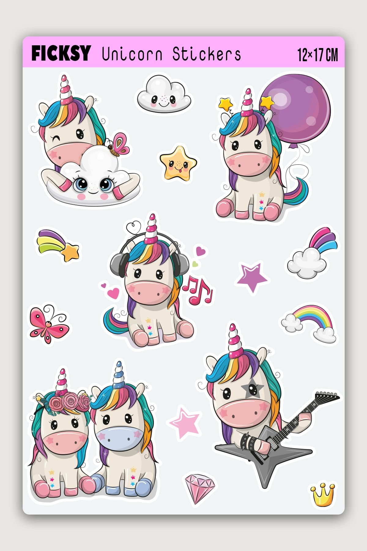 Ficksy Unicorn Tek Boynuzlu At Sticker Seti - 15 Adet Etiket Çıkartma