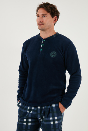 Regular Fit Bisiklet Yaka Kışlık Yumuşak Dokulu Polar Pijama Takımı Erkek PİJAMA TAKIMI 6096 Image 2