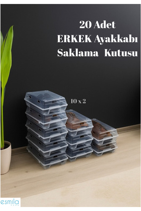 20 Adet Şeffaf Erkek Ayakkabı Saklama Kutusu Düzenleyici 20 Li Set Esmila18092024 Image 0
