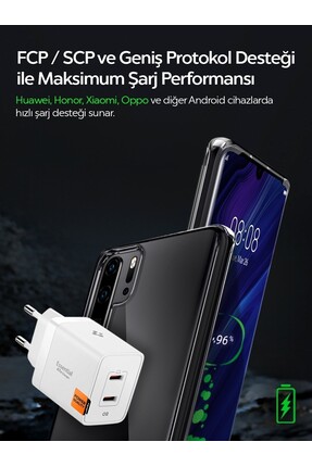 47W USB-C 2 Port Mini Hızlı Şarj Aleti Samsung PPS 2.0 GaN Pro Destekli Akım Koruma Type-C ACH08707 Image 4