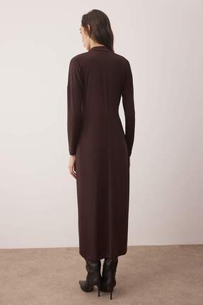 Koyu Kahverengi Belde Toka Detaylı Sandy Örme Elbise TCTAW26EB00026 Image 3
