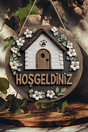 Hoş Geldiniz Çiçekli Ev MDF Kapı Süsü – 20 cm | Askılı, Silinebilir, Dekoratif KS011 Image 0