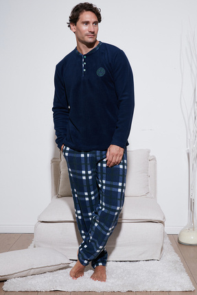 Regular Fit Bisiklet Yaka Kışlık Yumuşak Dokulu Polar Pijama Takımı Erkek PİJAMA TAKIMI 6096 Image 1