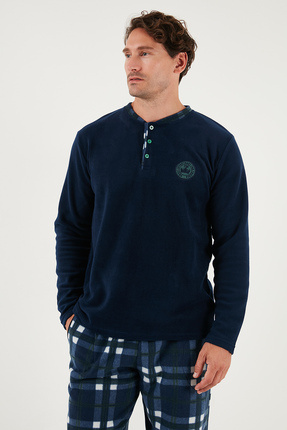 Regular Fit Bisiklet Yaka Kışlık Yumuşak Dokulu Polar Pijama Takımı Erkek PİJAMA TAKIMI 6096 Image 4