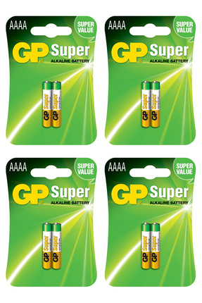 Batteries GP25A Süper Alkalin Lr8D425/E96/AAAA Boy İncenin İncesi Pil, 1.5 Volt, 4 Kart 8 Adet Image 0