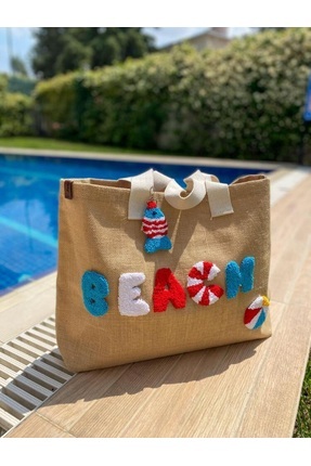 El Yapımı Jüt Tote Çanta – Punch Needle Nakışlı – Doğa Dostu Alışveriş Çantası Image 0