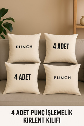 4 Adet Natural Fermuarlı Punch Işlemelik Kırlent Kılıfı-punç Işlemeye Uygun Kılıf Seti Renk:bej Image 0