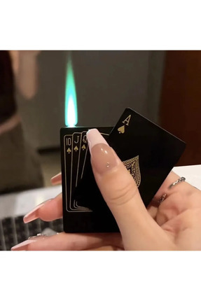 Yeni Özel Tasarım Yeşil Alevli İskambil Kartı Poker Temalı Gazlı Metal Jet Çakmak Image 0