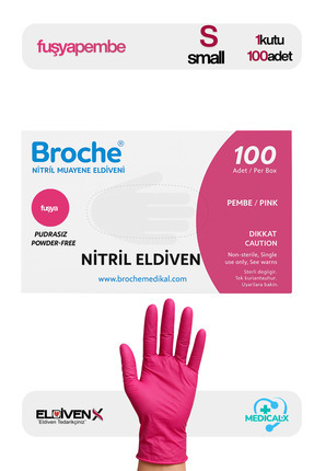 Pembe Nitril Muayene Eldiveni Pudrasız 100 lü Paket - Small Image 0