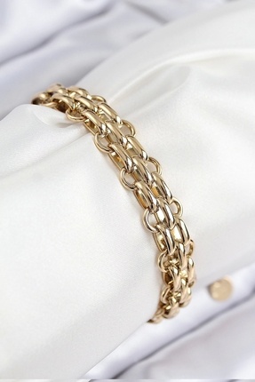316L Çelik Örme Zincir Model Gold Renk Kadın Bileklik Image 0