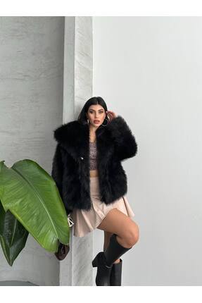 Kadın Yumuşak Dokunuşlu İçi Astarlı Oversize Premium Kürk Image 3