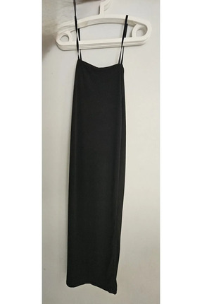 Kadın Siyah Sırt Dekolte Yırtmaçlı Elbise Image 4