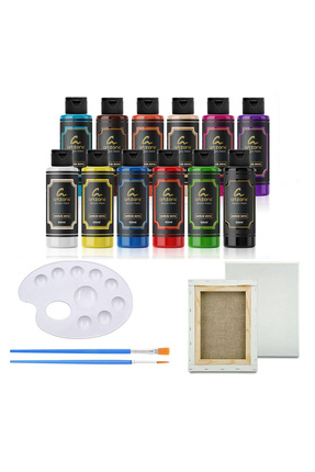 Akrilik Boya Seti 12 Renk x 60ml. + Tuval ve Fırça Image 0