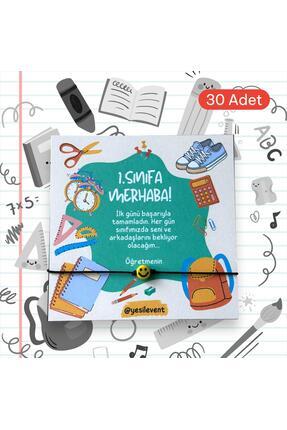 1. Sınıfa Merhaba Hediyesi - Öğretmen Öğrenci Hediyesi 9x9cm Baskılı 30 Adet Hediyelik Bileklik Image 0