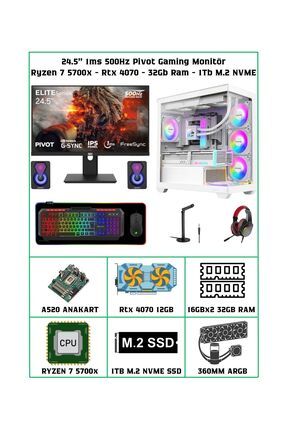 Headshot 500 Rtx 4070 12Gb Ryzen 7 5700x 32Gb Ram 1Tb M.2 500Hz Monitör Masaüstü Gaming Bilgisayar Image 0