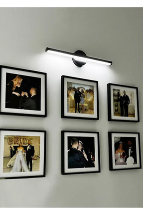 Yapışkanlı 36 Cm Beyaz Ledli Pilli Aplik Banyo Tablo Ayna Duvar Aydınlatma Siyah Pil Dahildir Image 0