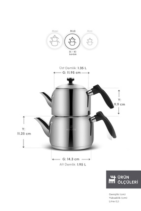 Asiye Indüksiyon Tabanlı Midi Çelik Çaydanlık Takımı Image 1