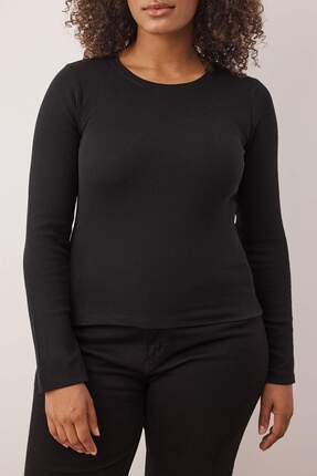 Siyah -Beyaz 2'li Paket Crop Kaşkorse Örme Büyük Beden Bluz TBBAW26AF00055 Image 4