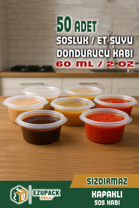 50 Adet Sızdırmaz 60 ml Mini Saklama Kabı Sosluk Buzluk Kabı, Et Suyu, Kemik Suyu, Sos Kabı Mutfak Image 0