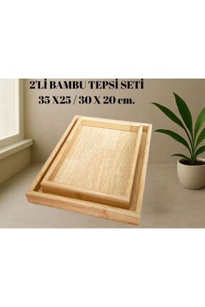 2'li Lüx Bambu Ahşap Tepsi Seti (25 x 35) & (20 x 30) Image 0