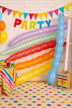 40 Adet Renkli Balon | Spiral Balon | Uzun Balon | Özel Şekilli Şerit Balonlar | Sosis Balon Image 0