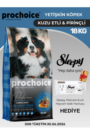 Proderma Kuzu Etli Pirinçli Köpek Maması 18 kg + Sleepy Evcil Hayvan Islak Mendili Hediye Image 0