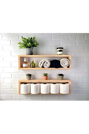 Doğal Ahşap,Tuvalet Kağıtlığı, Tuvalet Kağıdı Standı,2'li Raf Set DRK705 Image 0