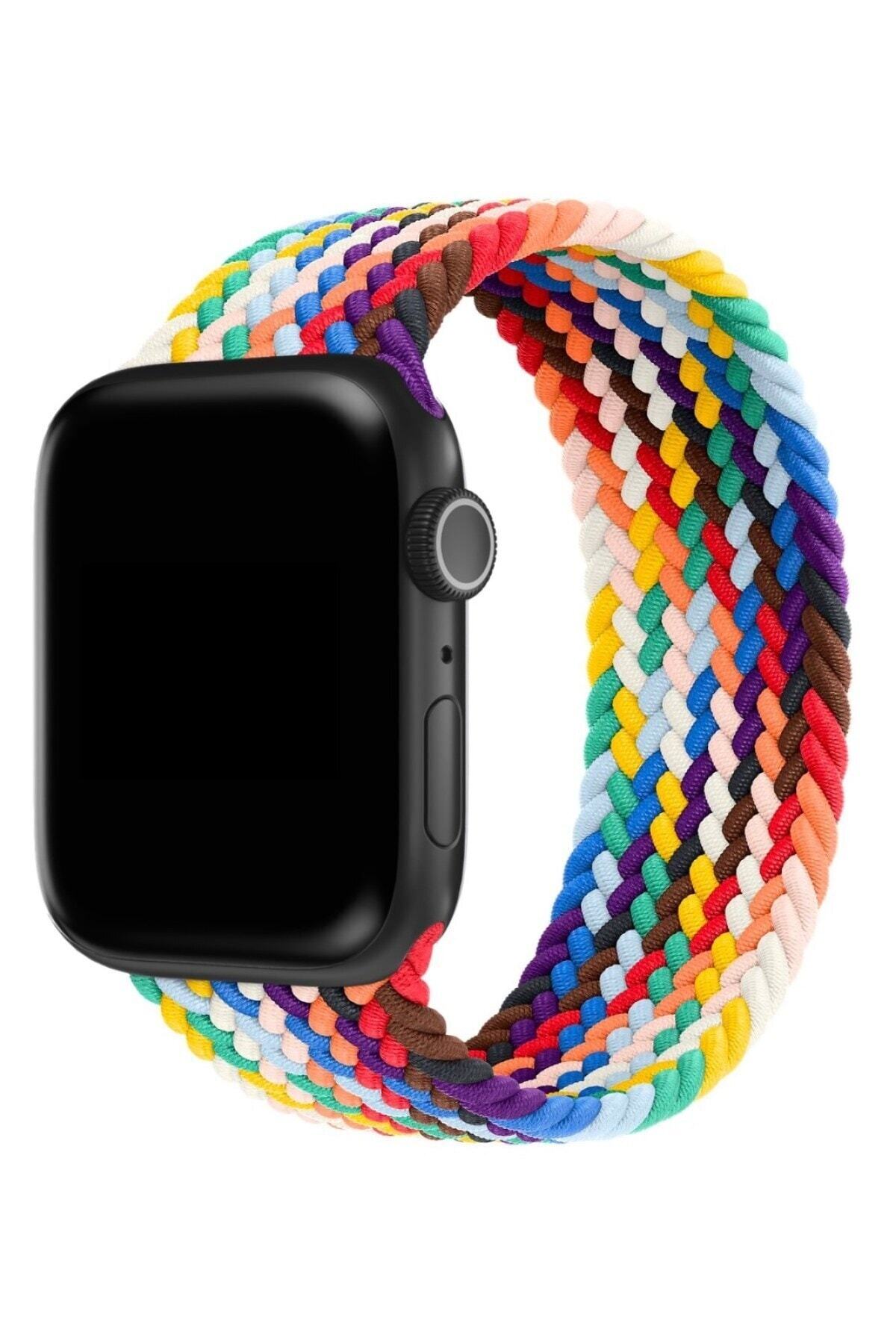 Hayal Kılıf Pride Edition Apple Watch 1-2-3-4-5-6-se Uyumlu Solo Örme Loop Kordon 42-44mm Large Beden