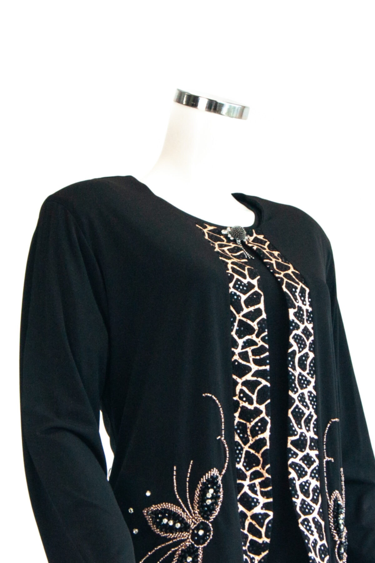 Oppland Kadın Siyah Butik Abiye Takım Ceketi El İşi Boncuklu Broşlu Likralı Sandy Kumaş