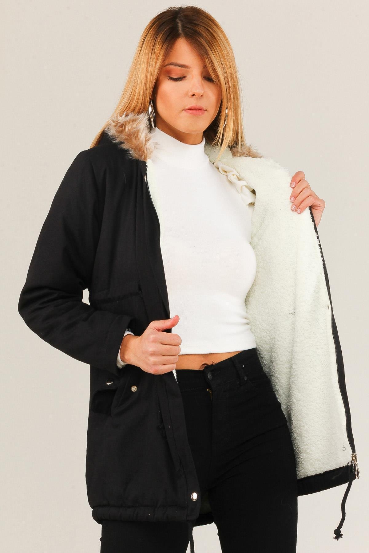 Modaroom Içi Peluşlu Gabardin Uzun Mont 738w2490