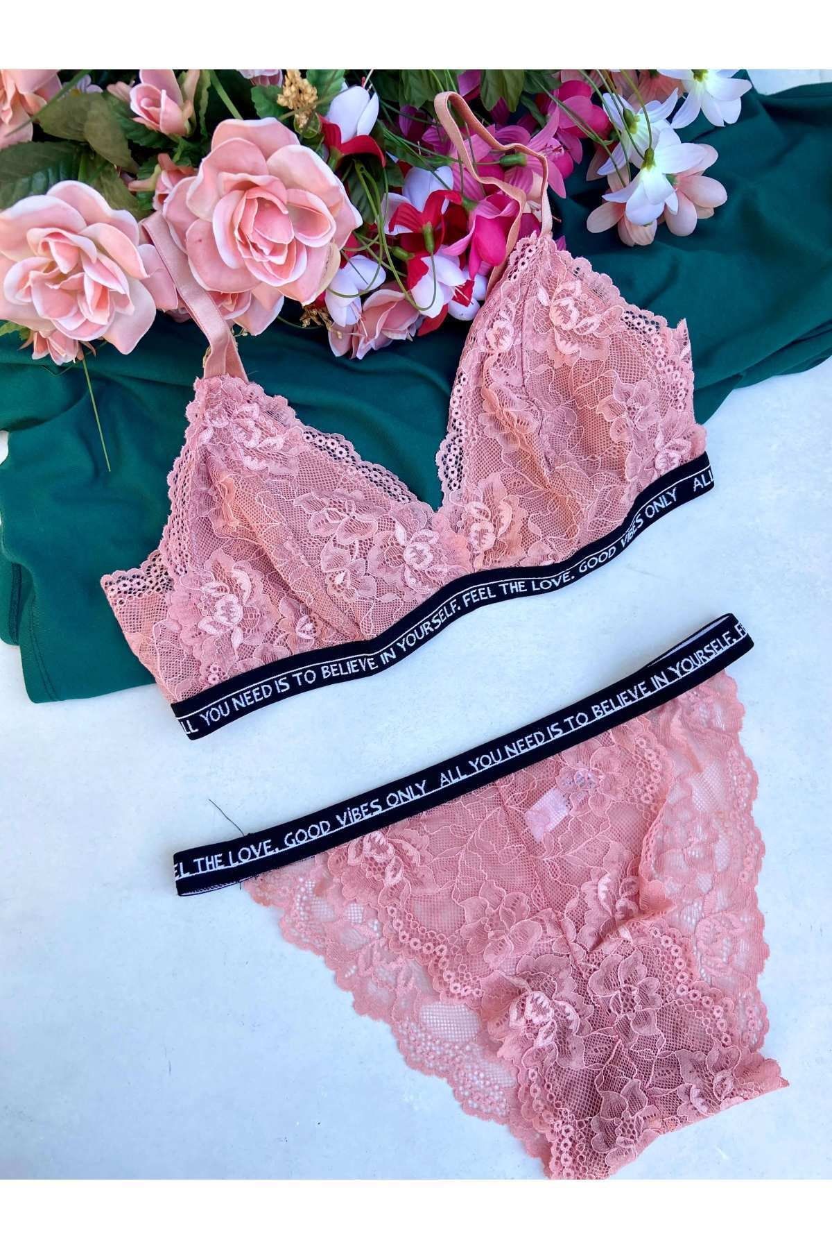 VALENS&SPİRİT Kadın Yavruağzı Dantelli Desteksiz Bralet Takım